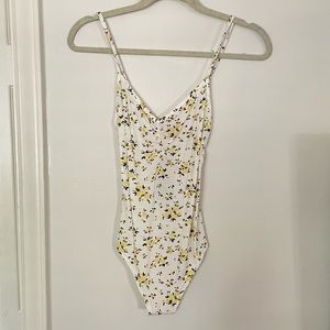 NastyGal cluster floral sweetheart bodysuit yellow